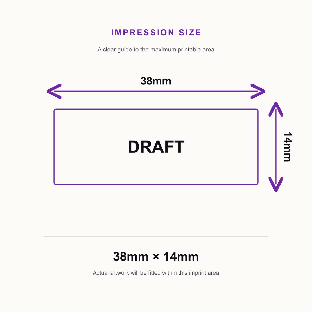 SD4U Imprint 11 DRAFT Word Stamp in 5 Ink Colours | 38 x 14mm – impression size guide 38mm × 14mm