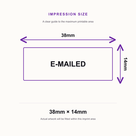 SD4U Imprint 11 E-MAILED Word Stamp in 5 Ink Colours | 38 x 14mm – impression size guide 38mm × 14mm