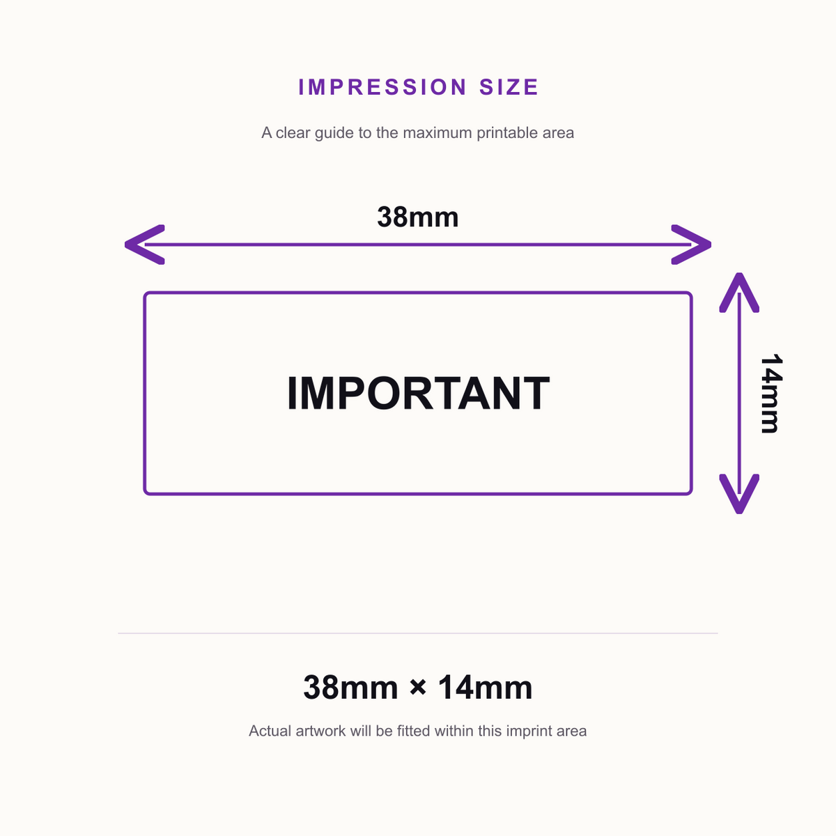 SD4U Imprint 11 IMPORTANT Word Stamp in 5 Ink Colours | 38 x 14mm – impression size guide 38mm × 14mm
