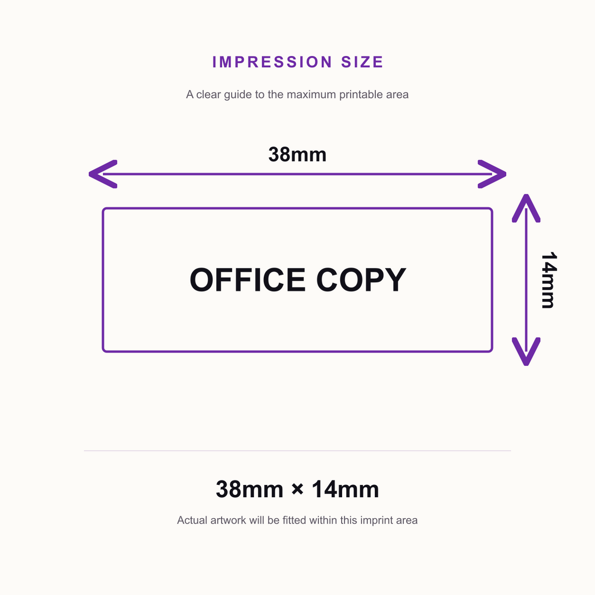 SD4U Imprint 11 OFFICE COPY Word Stamp in 5 Ink Colours | 38 x 14mm – impression size guide 38mm × 14mm