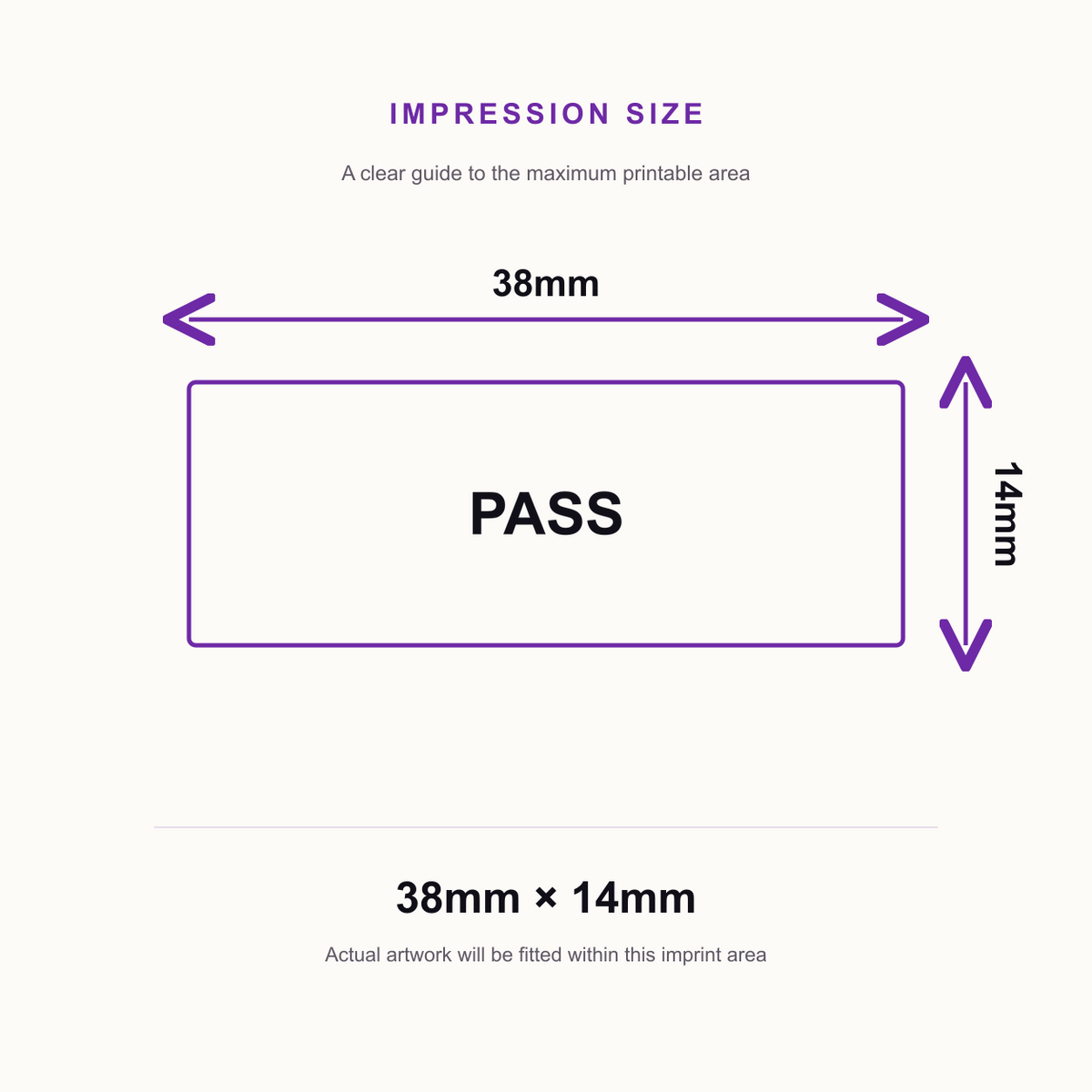 SD4U Imprint 11 PASS Word Stamp in 5 Ink Colours | 38 x 14mm – impression size guide 38mm × 14mm