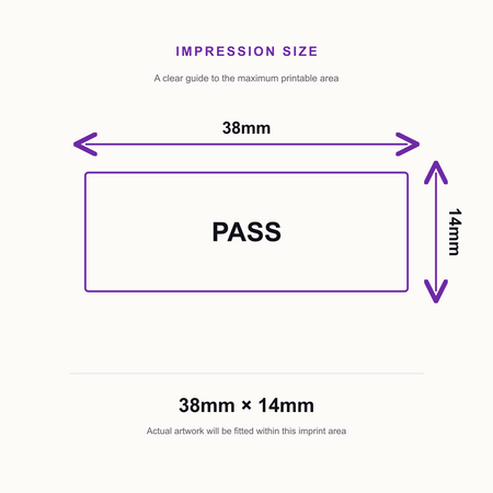 SD4U Imprint 11 PASS Word Stamp in 5 Ink Colours | 38 x 14mm – impression size guide 38mm × 14mm