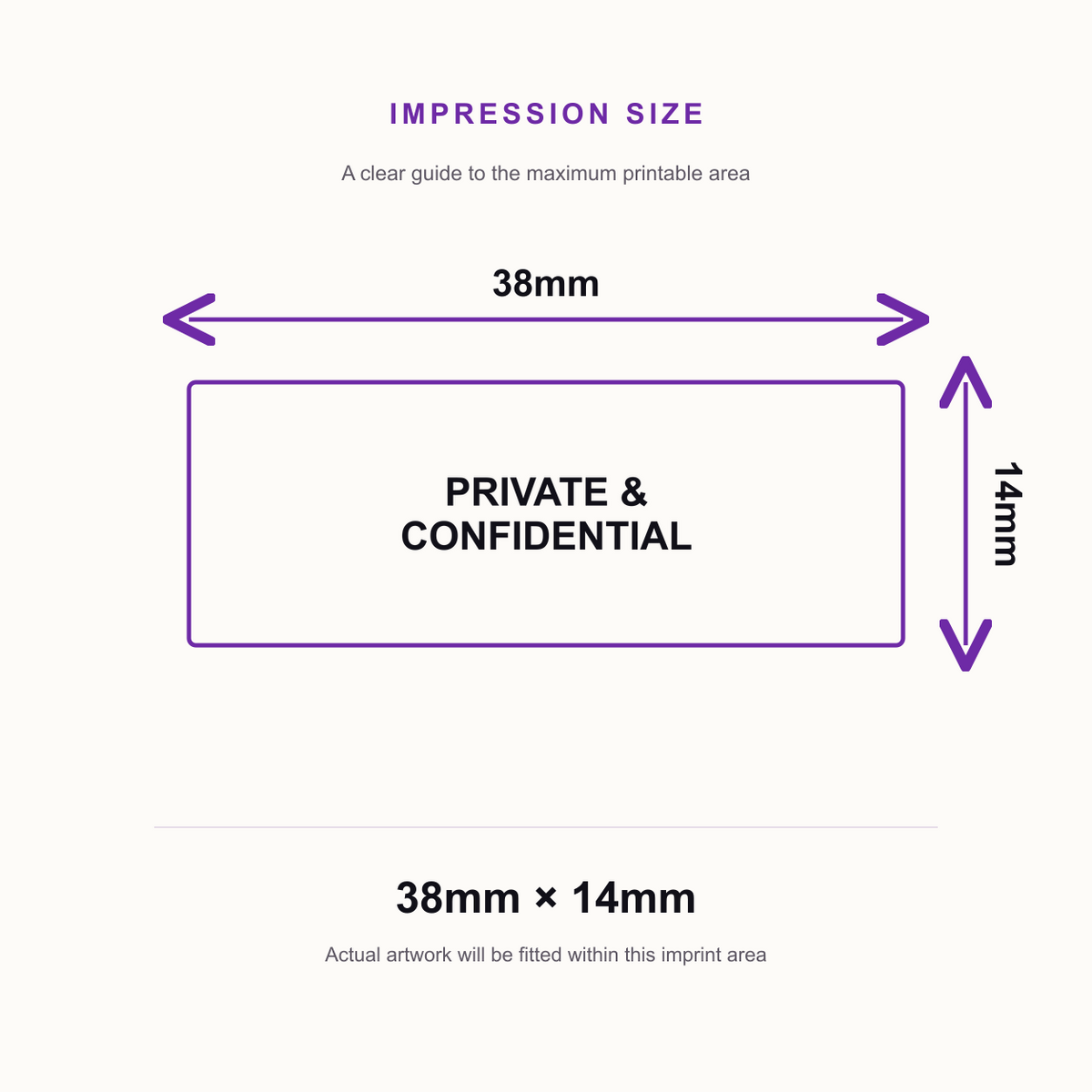 SD4U Imprint 11 PRIVATE & CONFIDENTIAL Word Stamp in 5 Ink Colours | 38 x 14mm – impression size guide 38mm × 14mm