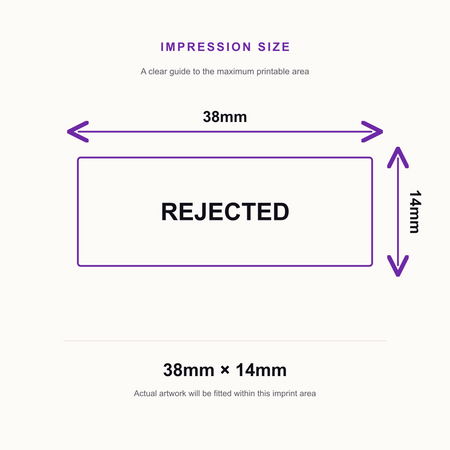 SD4U Imprint 11 REJECTED Word Stamp in 5 Ink Colours | 38 x 14mm – impression size guide 38mm × 14mm