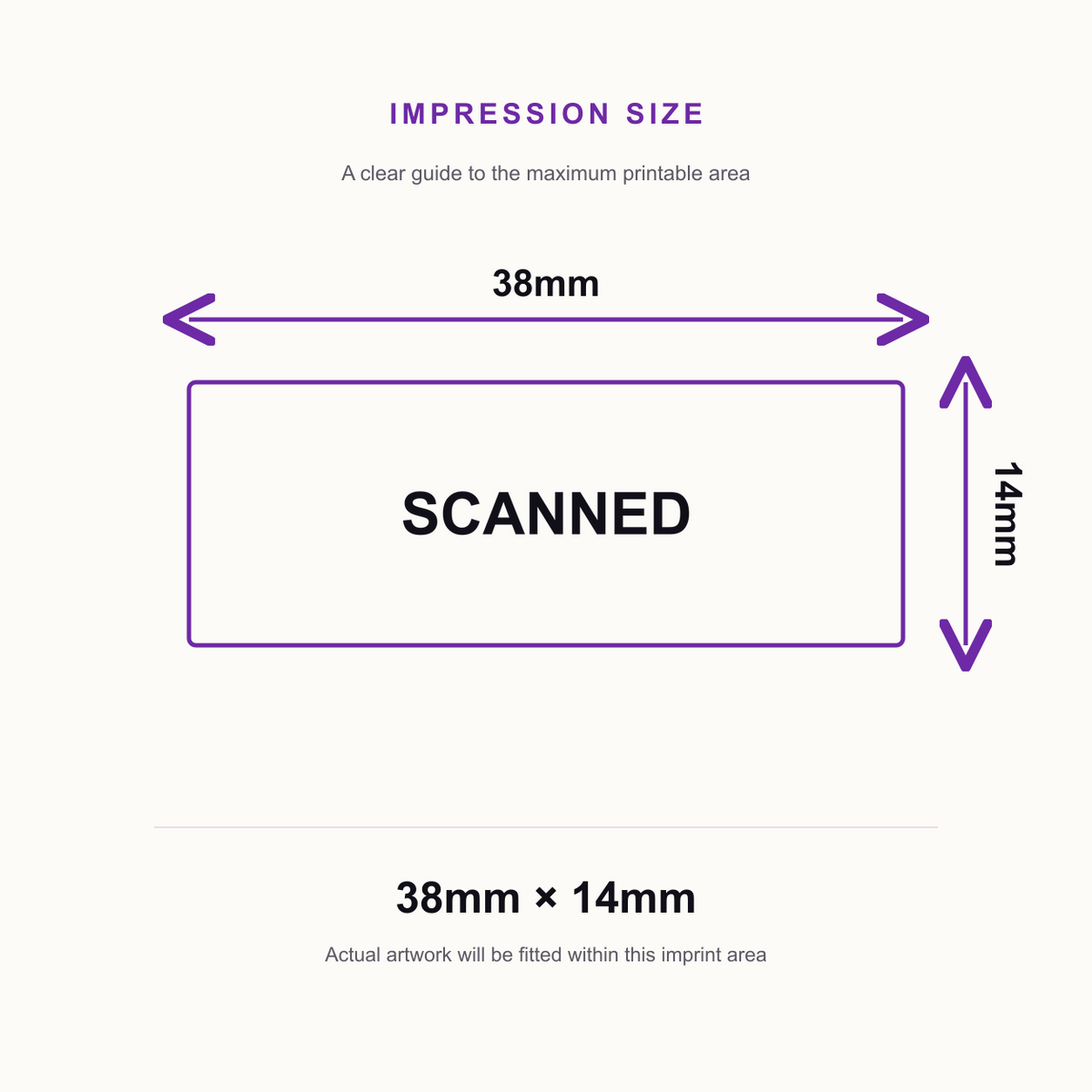 SD4U Imprint 11 SCANNED Word Stamp in 5 Ink Colours | 38 x 14mm – impression size guide 38mm × 14mm