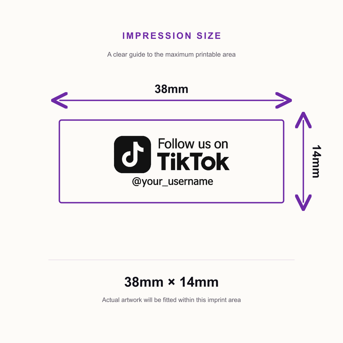 SD4U Imprint 11 | Follow us on TikTok Social Media Rubber Stamp in 5 Ink Colours | 37 x 13mm – impression size guide 38mm × 14mm