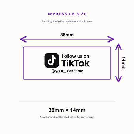 SD4U Imprint 11 | Follow us on TikTok Social Media Rubber Stamp in 5 Ink Colours | 37 x 13mm – impression size guide 38mm × 14mm
