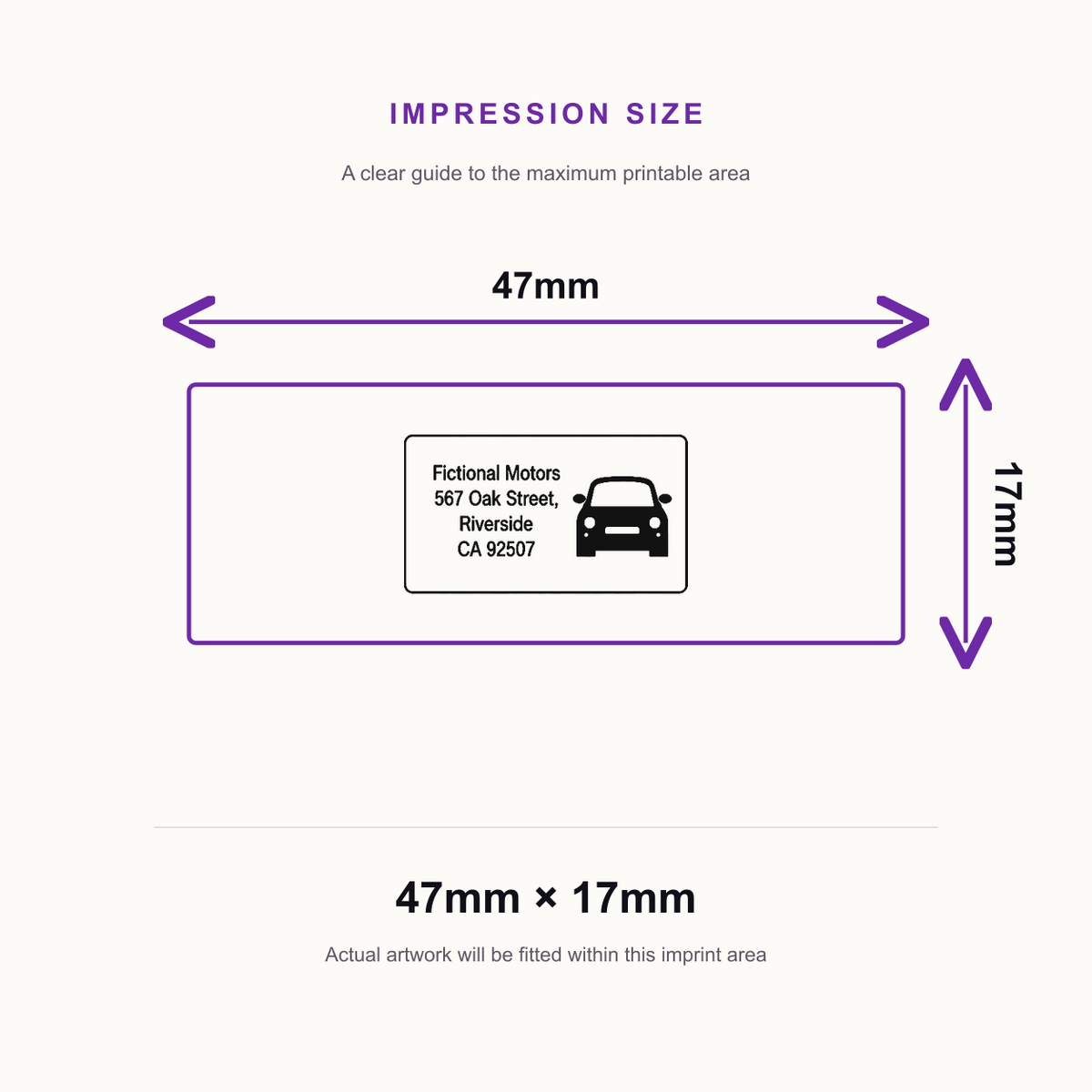 Custom 4 Line Text & Logo Rubber Stamp | 47 x 17mm | SD4U Imprint 12 – impression size guide 47mm × 17mm