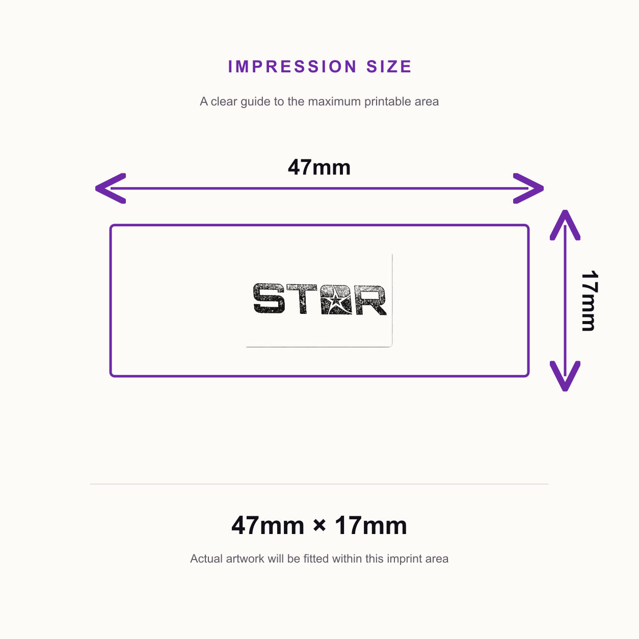 SD4U Imprint 12 | Logo Upload Rubber Stamp | 47 x 17mm in 5 Ink Colours – impression size guide 47mm × 17mm