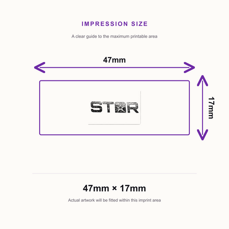SD4U Imprint 12 | Logo Upload Rubber Stamp | 47 x 17mm in 5 Ink Colours – impression size guide 47mm × 17mm