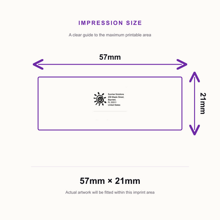 SD4U Imprint 13 | 5 Line Custom Text & Logo Rubber Address Stamp | 57 x 21mm – impression size guide 57mm × 21mm