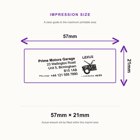 SD4U Imprint 13 | Lexus Specialists Service Rubber Stamp | 57 x 21mm – impression size guide 57mm × 21mm