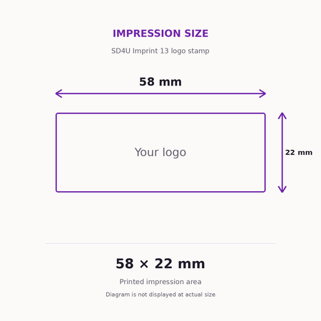 SD4U Imprint 13 maximum printed impression area, 58mm wide by 22mm high; layout diagram is not actual size