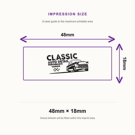 Shiny Printer S843 Stamp | Logo Rubber Stamp | 48 x 18mm – impression size guide 48mm × 18mm