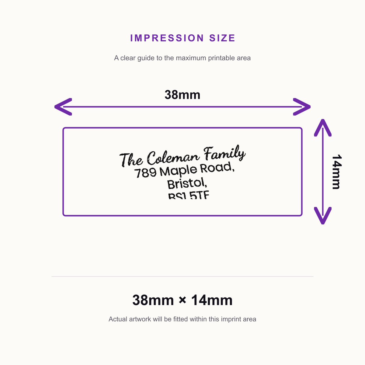 SD4U Imprint 11 | Custom Address Stamp 2 | 37 x 13mm – impression size guide 38mm × 14mm