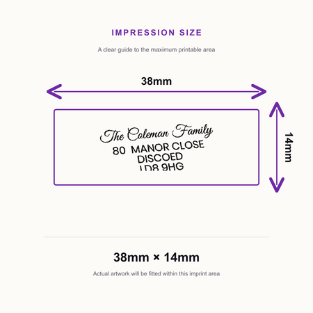 SD4U Imprint 11 | Custom Address Stamp 3 | 37 x 13mm – impression size guide 38mm × 14mm