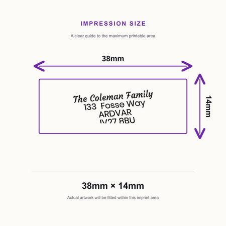 SD4U Imprint 11 | Custom Address Stamp 4 | 37 x 13mm – impression size guide 38mm × 14mm