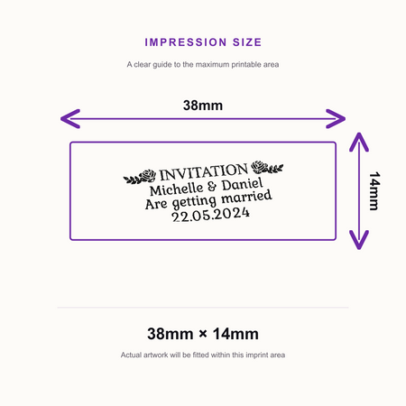 SD4U Imprint 11 | Wedding Invitation Rubber Stamp | 37 x 13mm – impression size guide 38mm × 14mm