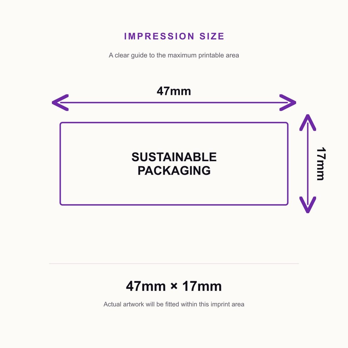 Sustainable Packaging Imprint 12 Rubber Stamp – 48 x 18mm – impression size guide 47mm × 17mm