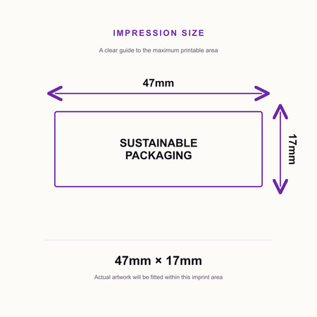 Sustainable Packaging Imprint 12 Rubber Stamp – 48 x 18mm – impression size guide 47mm × 17mm