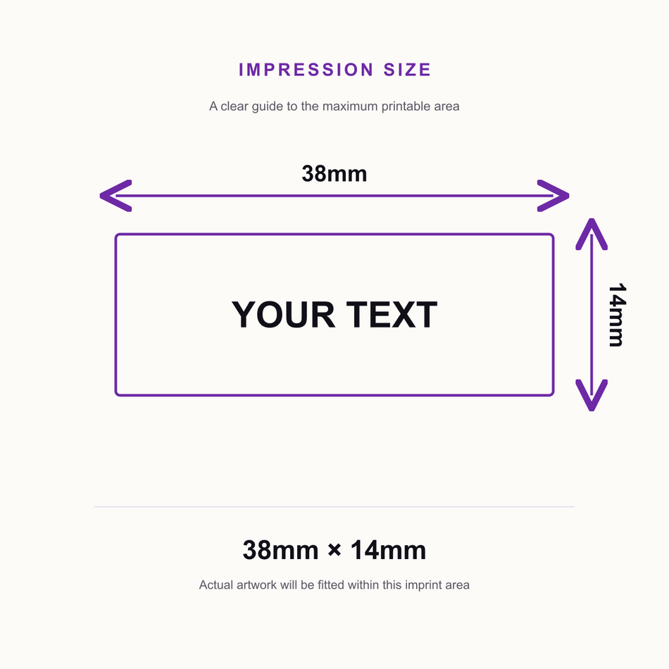 Imprint 11 38 x 14mm 3 Line Small Address or Information Rubber Stamp from Stamp Design 4U – impression size guide 38mm × 14mm