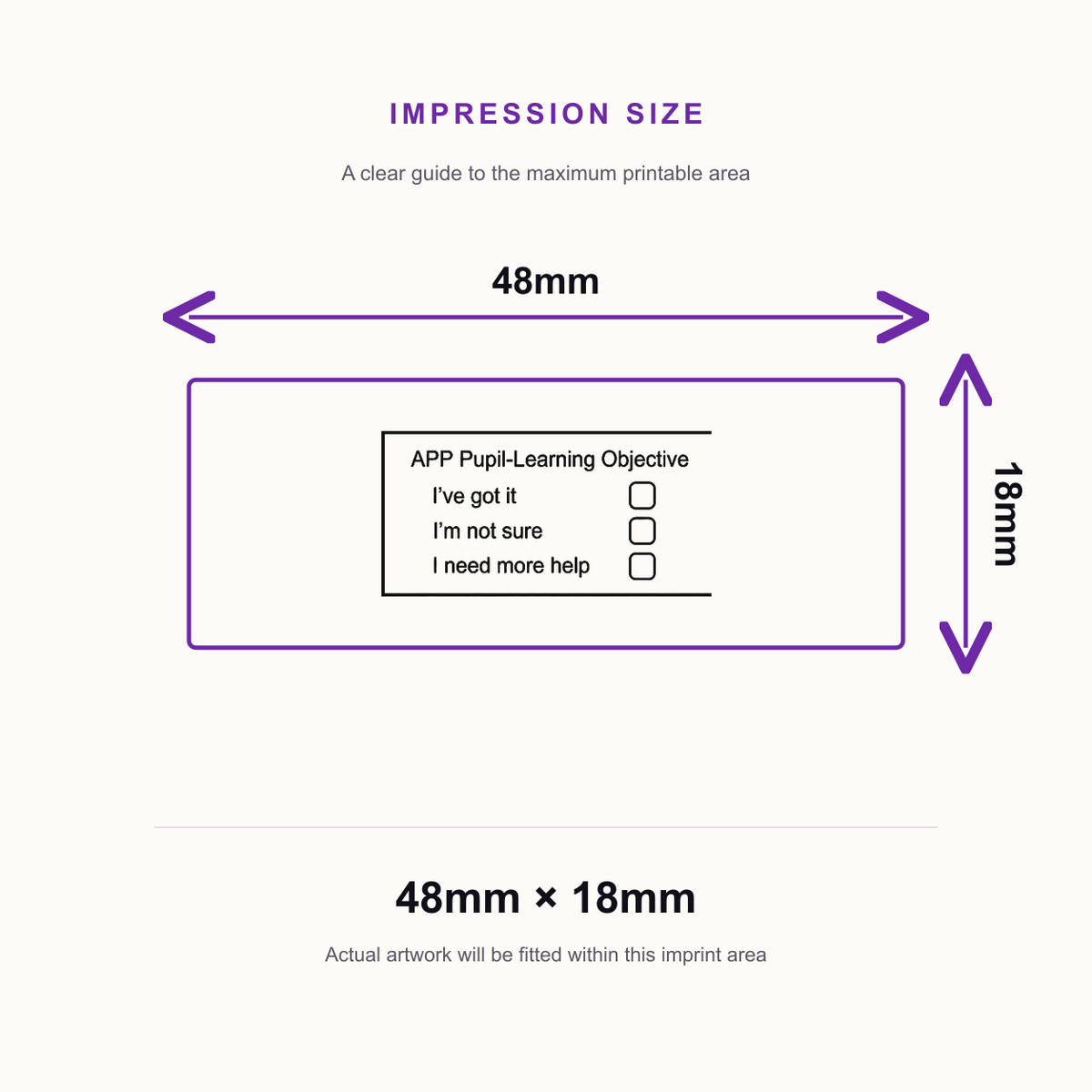 Pupil Learning Teacher Assessment Stamp | Self Inking Teacher Marking Stamp | Classroom Feedback Rubber Stamp – impression size guide 48mm × 18mm