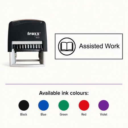 Assisted Work Teacher Assessment Stamp – Traxx 9012, matching imprint and five available ink colours