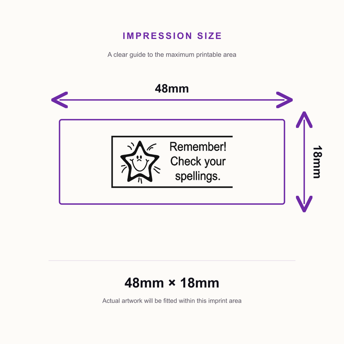 Check your Spellings Assessment Stamp | Self Inking Teacher Marking Stamp | Classroom Feedback Rubber Stamp – impression size guide 48mm × 18mm