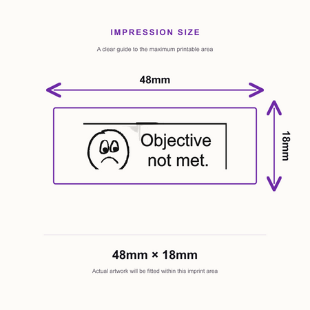 Objective Not Met Stamp | Self Inking Teacher Marking Stamp | Classroom Feedback Rubber Stamp – impression size guide 48mm × 18mm