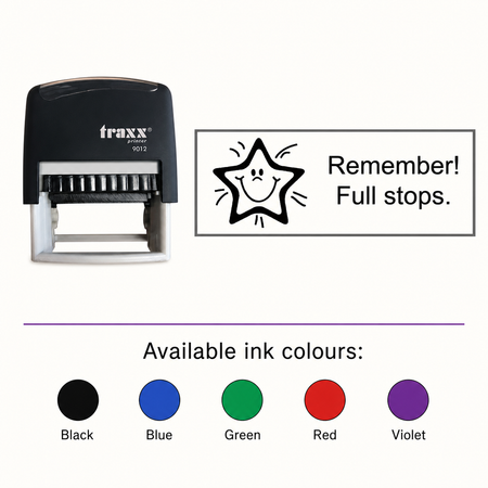 Remember Full Stops Teacher Assessment Stamp – Traxx 9012, matching imprint and five available ink colours