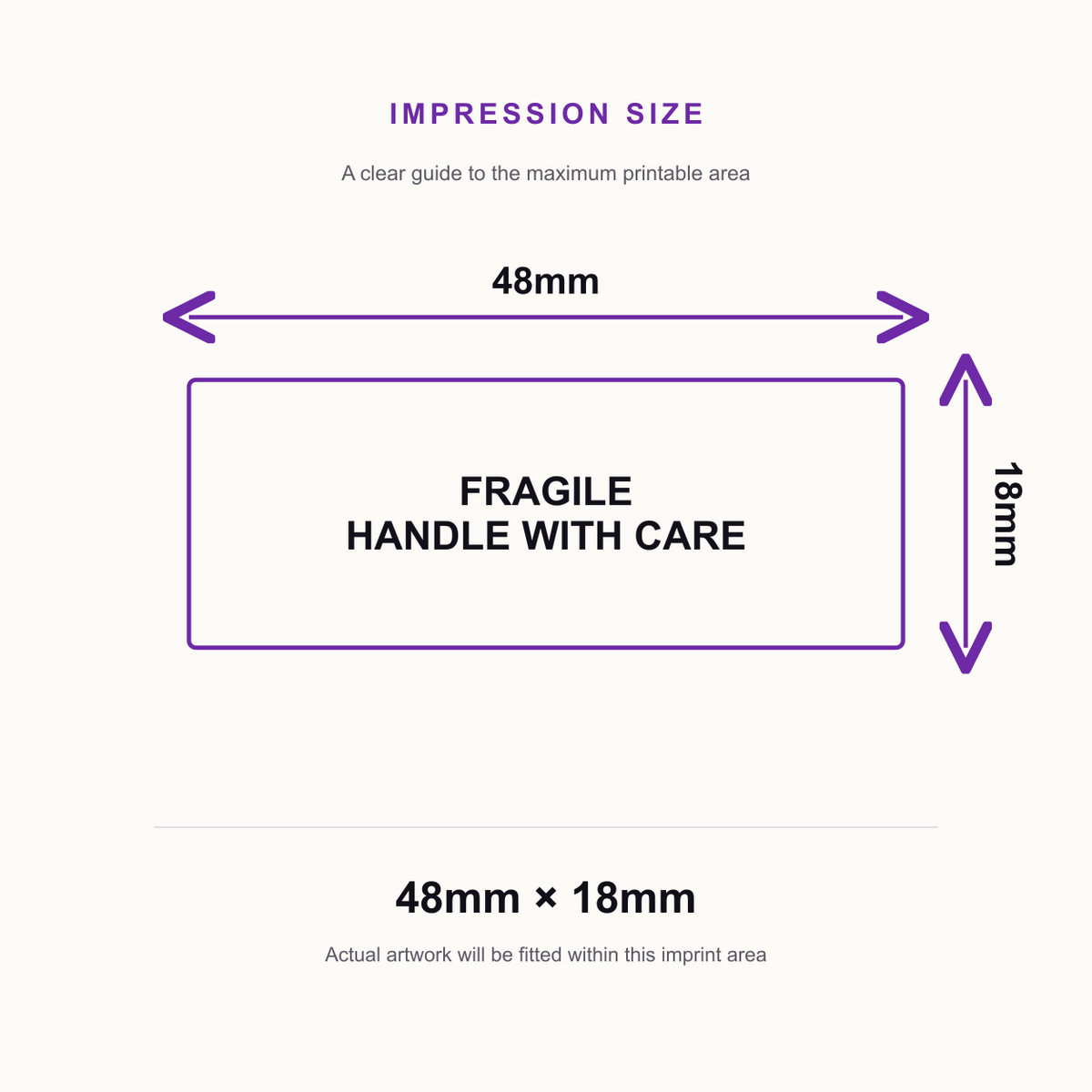 SD4U Imprint 12 FRAGILE Stamps, Do Not Bend, Glass, Do Not Stack, Handle with Care Stamp in Red Ink – impression size guide 48mm × 18mm