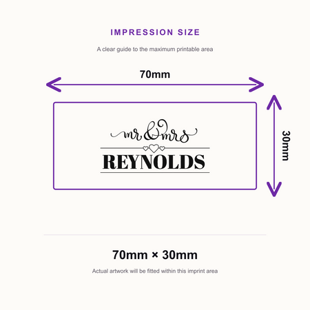 Traxx 9015 Initials & Est. Date Wedding Stamp – impression size guide 70mm × 30mm