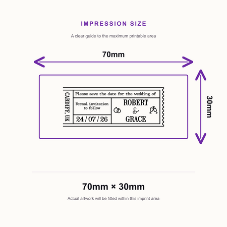 Traxx 9015 Personalised Wedding Wreath Stamp – impression size guide 70mm × 30mm