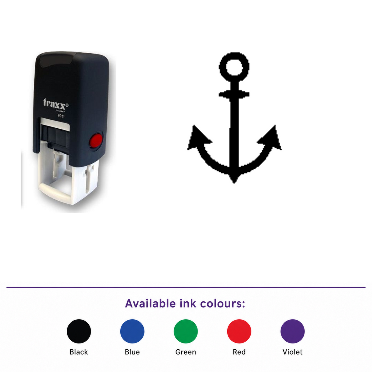 Traxx 9021 14 x 14mm Loyalty Stamp - Anchor – smaller stamp, enlarged matching imprint and five available ink colours
