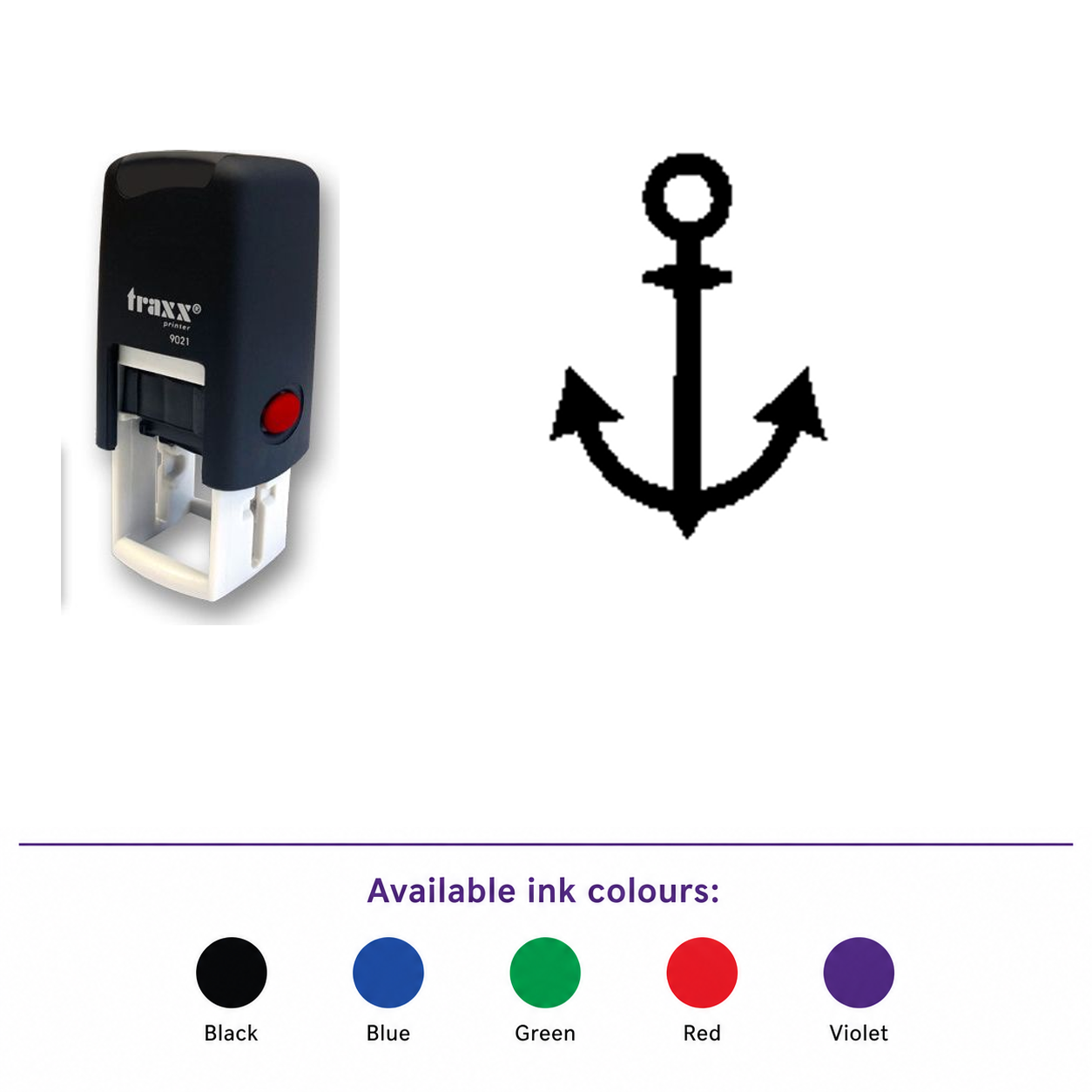 Traxx 9021 14 x 14mm Loyalty Stamp - Anchor – smaller stamp, enlarged matching imprint and five available ink colours
