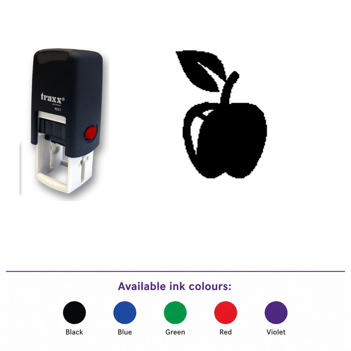 Traxx 9021 14 x 14mm Loyalty Stamp - Apple – smaller stamp, enlarged matching imprint and five available ink colours
