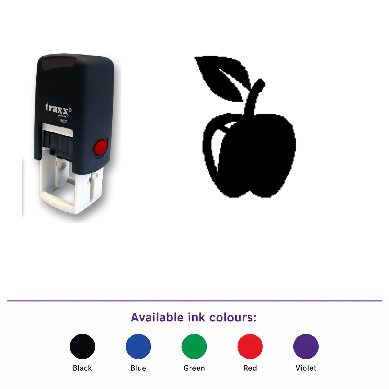 Traxx 9021 14 x 14mm Loyalty Stamp - Apple – smaller stamp, enlarged matching imprint and five available ink colours