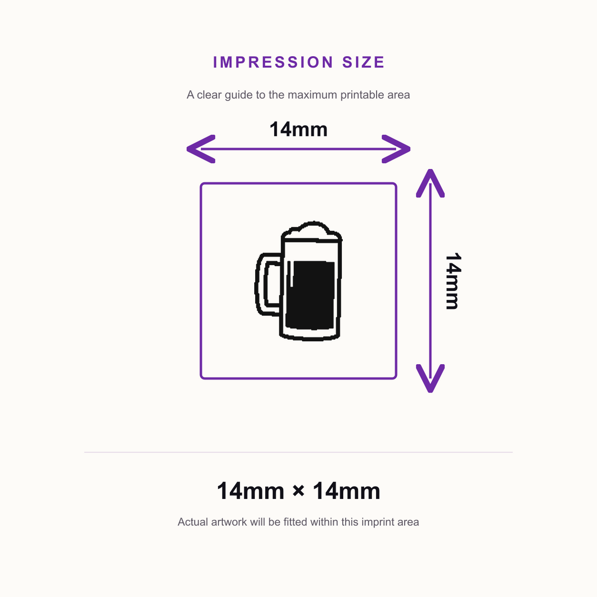 Traxx 9021 14 x 14mm Loyalty Stamp - Beer – impression size guide 14mm × 14mm