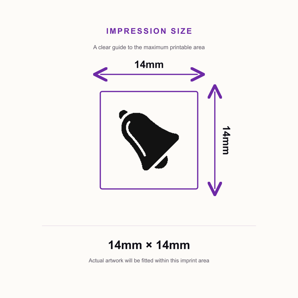 Traxx 9021 14 x 14mm Loyalty Stamp - Bell – impression size guide 14mm × 14mm