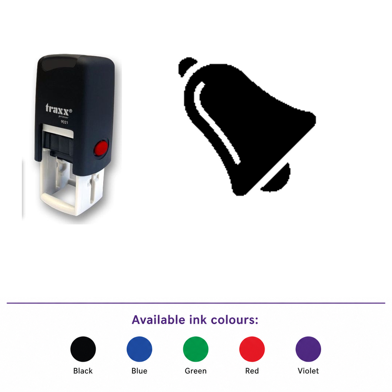 Traxx 9021 14 x 14mm Loyalty Stamp - Bell – smaller stamp, enlarged matching imprint and five available ink colours