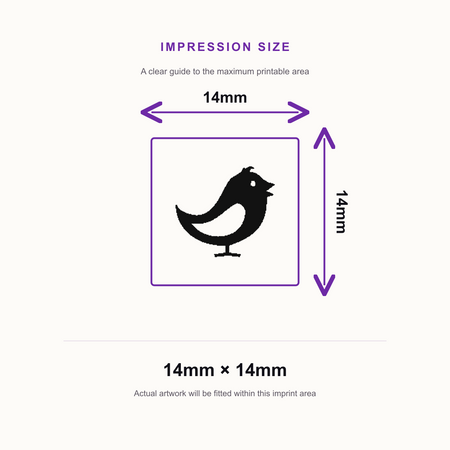 Traxx 9021 14 x 14mm Loyalty Stamp - Bird – impression size guide 14mm × 14mm