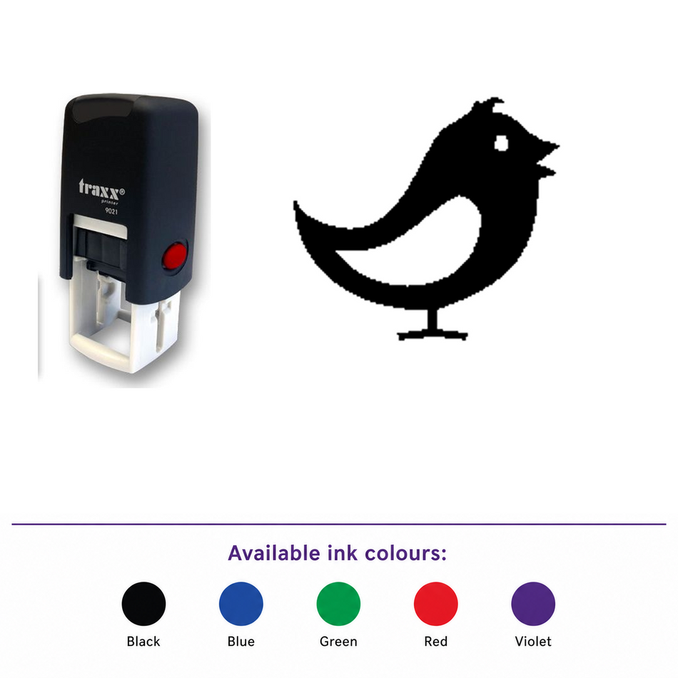 Traxx 9021 14 x 14mm Loyalty Stamp - Bird – smaller stamp, enlarged matching imprint and five available ink colours