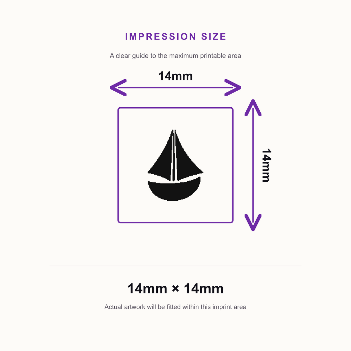 Traxx 9021 14 x 14mm Loyalty Stamp - Boat – impression size guide 14mm × 14mm