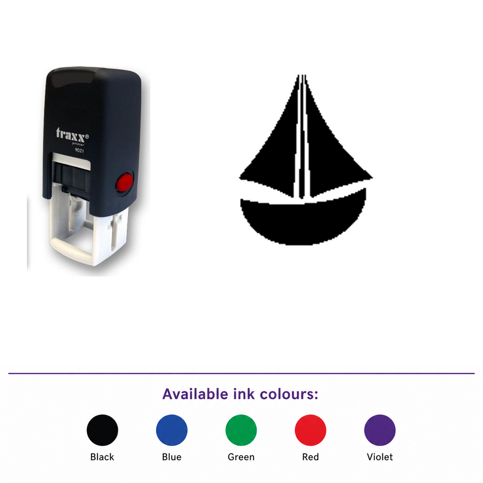 Traxx 9021 14 x 14mm Loyalty Stamp - Boat – smaller stamp, enlarged matching imprint and five available ink colours