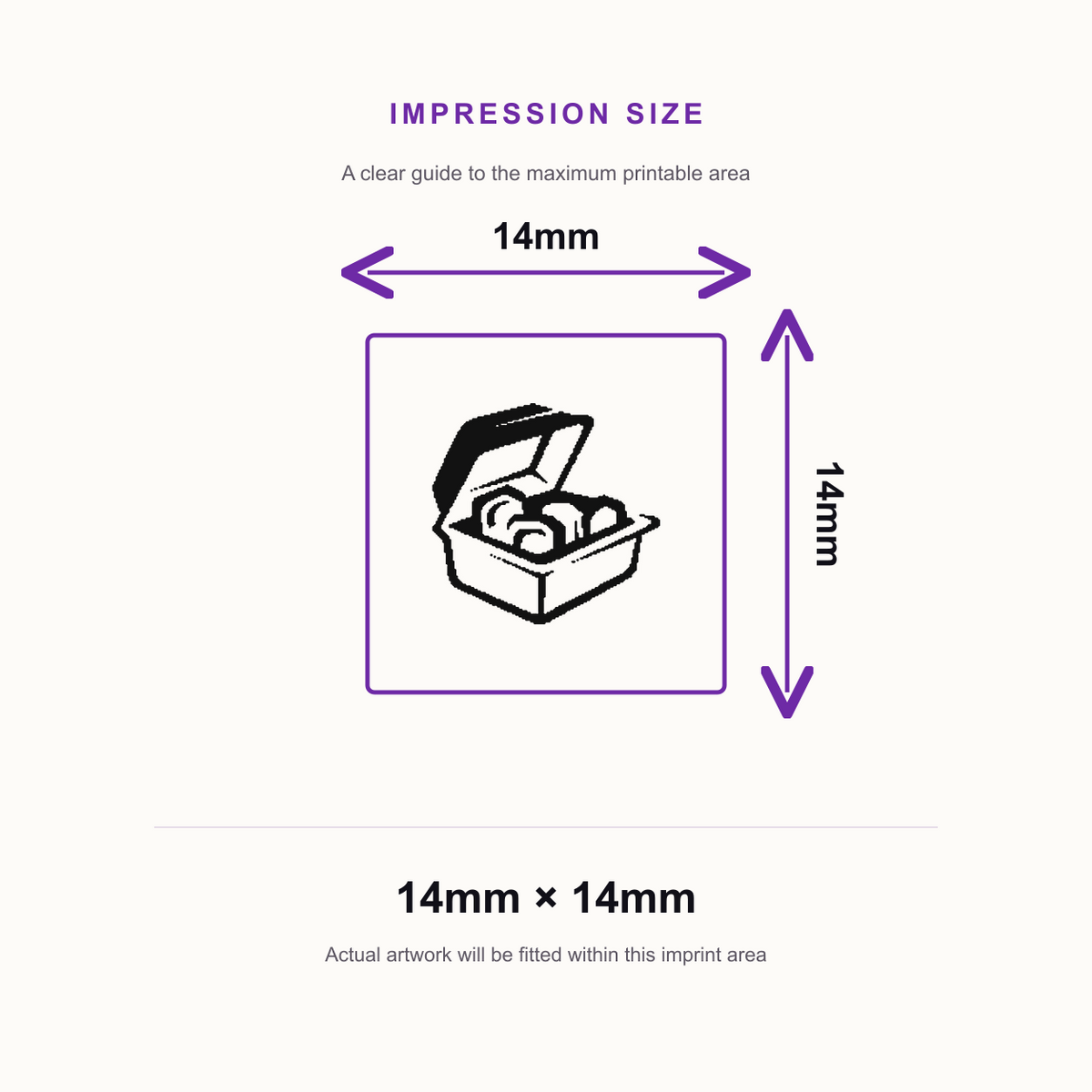 Traxx 9021 14 x 14mm Loyalty Stamp - Take Away – impression size guide 14mm × 14mm