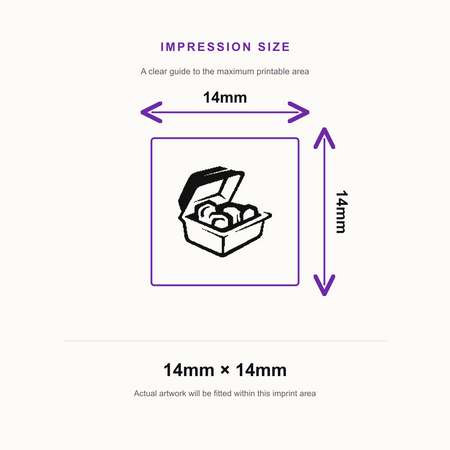 Traxx 9021 14 x 14mm Loyalty Stamp - Take Away – impression size guide 14mm × 14mm