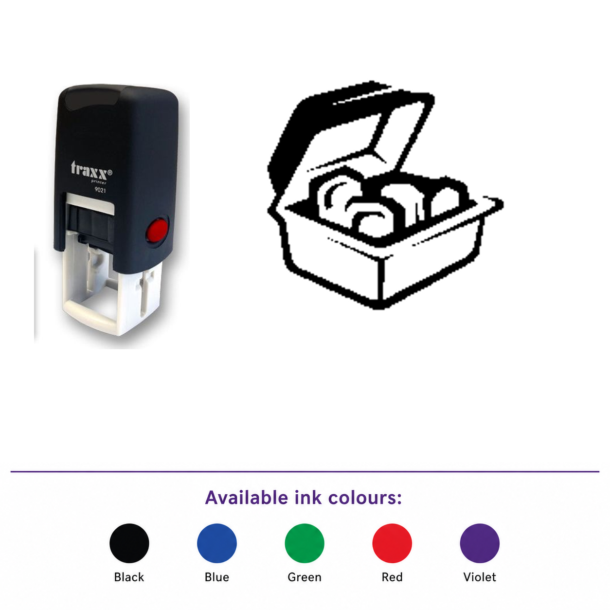 Traxx 9021 14 x 14mm Loyalty Stamp - Take Away – smaller stamp, enlarged matching imprint and five available ink colours