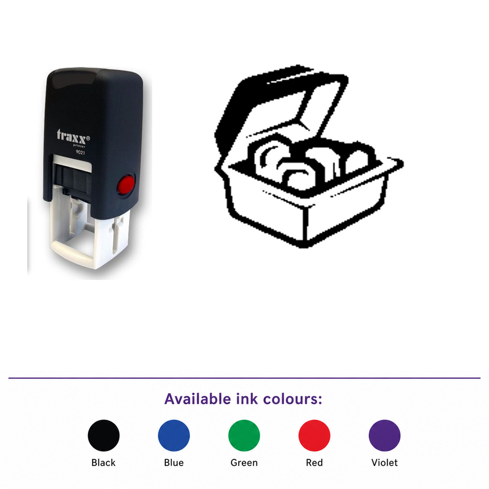 Traxx 9021 14 x 14mm Loyalty Stamp - Take Away – smaller stamp, enlarged matching imprint and five available ink colours