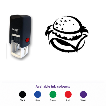 Traxx 9021 14 x 14mm Loyalty Stamp - Burger – smaller stamp, enlarged matching imprint and five available ink colours