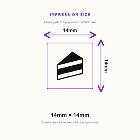 Traxx 9021 14 x 14mm Loyalty Stamp - Cake – impression size guide 14mm × 14mm
